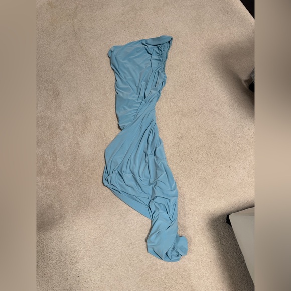 Norma Kamali Powder Blue Diana Asymmetric Ruched Midi Dress medium baby blue - Picture 4 of 8